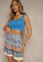 Niebieskie Szorty z Bawełny High Waist Ozdobione Kwiatami Kolirea