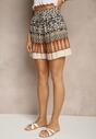 Czarno-Beżowe Szorty z Bawełny High Waist Ozdobione Kwiatami Kolirea