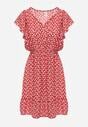 Czerwona Bawełniana Sukienka o Rozkloszowanym Kroju z Guzikami w Kwiatowy Wzór Roniva