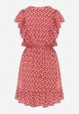 Czerwona Bawełniana Sukienka o Rozkloszowanym Kroju z Guzikami w Kwiatowy Wzór Roniva