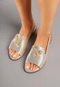 Złote Sandały Slingback ze Skórzaną Wkładką i Cyrkoniową Aplikacją z Motylem Idirane