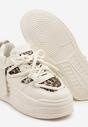Beżowo-Panterkowe Sneakersy w Streetwearowym Stylu na Tłoczonej Platformie z Brokatem Mailienne