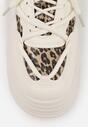 Beżowo-Panterkowe Sneakersy w Streetwearowym Stylu na Tłoczonej Platformie z Brokatem Mailienne