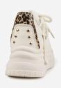 Beżowo-Panterkowe Sneakersy w Streetwearowym Stylu na Tłoczonej Platformie z Brokatem Mailienne