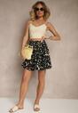 Czarno-Beżowe Spódnico-Szorty High Waist w Kwiaty Sunevra