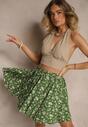 Zielone Spódnico-Szorty High Waist w Kwiaty Sunevra
