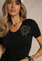 Czarny Bawełniany T-shirt Ozdobiony Cyrkoniami Ulivessa