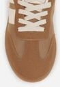 Ciemnobeżowe Sneakersy w Stylu Tenisówek Ozdobione Paskami Jenaniela