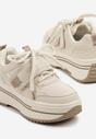 Beżowe Buty Sportowe Sneakersy na Platformie z Dodatkowym Zapięciem na Rzep Dorriti