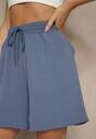 Granatowe Szorty z Wiskozą High Waist Puvione