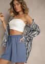 Granatowe Szorty z Wiskozą High Waist Puvione