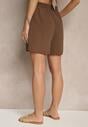 Brązowe Szorty z Wiskozą High Waist Puvione