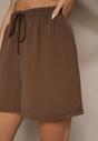 Brązowe Szorty z Wiskozą High Waist Puvione