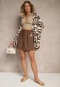 Brązowe Szorty z Wiskozą High Waist Puvione