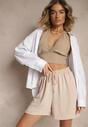 Beżowe Szorty z Wiskozą High Waist Puvione
