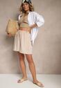 Beżowe Szorty z Wiskozą High Waist Puvione