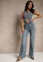 Niebieskie Jeansy High Waist z Szeroką Nogawką Uliswena