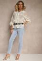 Jasnoniebieskie Jeansy o Fasonie Skinny Push Up Zdobione Przetarciami Salzeri