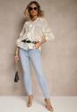 Jasnoniebieskie Jeansy o Fasonie Skinny Push Up Zdobione Przetarciami Salzeri