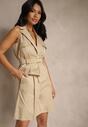 Beżowe Bawełniane Szorty Bermudy High Waist w Eleganckim Stylu Aliriae