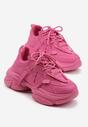 Fuksjowe Sneakersy na Platformie z Tłoczeniami i Ozdobnymi Tasiemkami Leneris