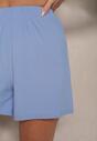 Jasnoniebieskie Prążkowane Szorty High Waist o Luźnym Fasonie Fleda