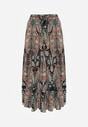 Beżowo-Czarna Spódnica z Wiskozy Ozdobiona Motywem Paisley Ellivae