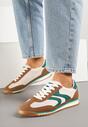 Brązowo-Zielone Sneakersy Tenisówki z Przeszyciami Julioria