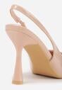 Beżowe Lakierowane Sandały Szpilki Typu Slingback Ulios