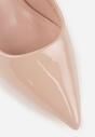 Beżowe Lakierowane Sandały Szpilki Typu Slingback Ulios