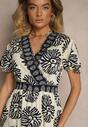 Niebieska Sukienka w Print Boho z Wiskozy Rozkloszowana z Dekoltem V Palarina