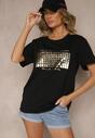 Czarny T-shirt z Bawełny z Naszytymi Cekinami Avenelli