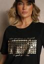 Czarny T-shirt z Bawełny z Naszytymi Cekinami Avenelli
