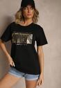 Czarny T-shirt z Bawełny z Naszytymi Cekinami Avenelli