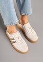 Beżowe Zamszowe Sneakersy w Stylu Kultowych Tenisówek ze Skórzaną Wkładką i Wzorem w Panterkę Tenannia