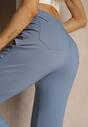 Niebieskie Spodnie z Wiskozą High Waist i Ozdobnymi Napami Redaira