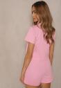 Różowy Bawełniany T-shirt o Fasonie Cropped Galionela