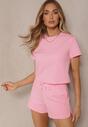 Różowy Bawełniany T-shirt o Fasonie Cropped Galionela