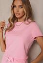 Różowy Bawełniany T-shirt o Fasonie Cropped Galionela