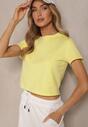 Żółty Bawełniany T-shirt o Fasonie Cropped Galionela
