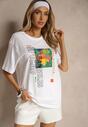 Biała Koszulka T-shirt z Bawełny Zdobiona Oryginalnym Nadrukiem Savindrae
