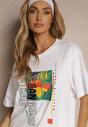 Biała Koszulka T-shirt z Bawełny Zdobiona Oryginalnym Nadrukiem Savindrae