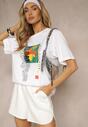 Biała Koszulka T-shirt z Bawełny Zdobiona Oryginalnym Nadrukiem Savindrae