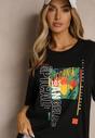 Czarna Koszulka T-shirt z Bawełny Zdobiona Oryginalnym Nadrukiem Savindrae