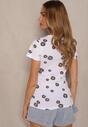 Biały T-shirt z Bawełny w Kwiatowy Wzór Savailene