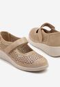 Ciemnobeżowe Ażurowe Półbuty na Koturnie Rediane