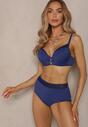 Granatowe Bikini Biustonosz Zdobiony Aplikacją i Majtki Typu Figi Iffirelle