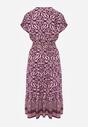 Ciemnofioletowa Sukienka z Bawełny z Trójkątnym Dekoltem i Gumką w Talii Zapinana na Guziki Lavlea