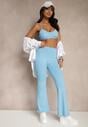 Niebieskie Spodnie Dzwony Legginsy High Waist Onellin