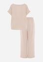 Jasnobeżowy Komplet Bluzka i Luźne Spodnie z Wiskozą i Kieszonkami Efraria